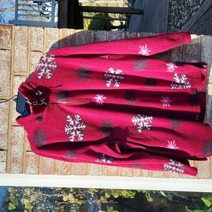 Women's Cranberry Snowflake Fleece Zipper Pullover Shirt by Lavone Lady